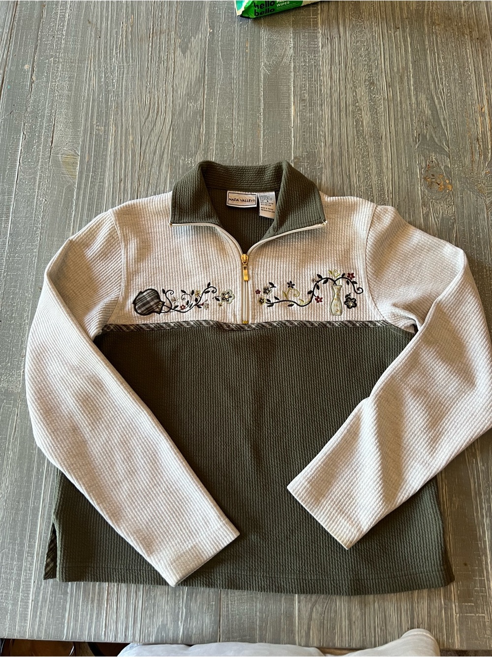 Vintage Napa Valley embroidered quarter-zip pullover sweater